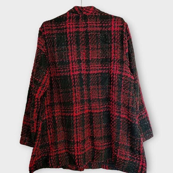 Lane Bryant Tweed Coat Sz 18/20 Black Red Plaid Shimmer Jacket - Picture 8 of 13